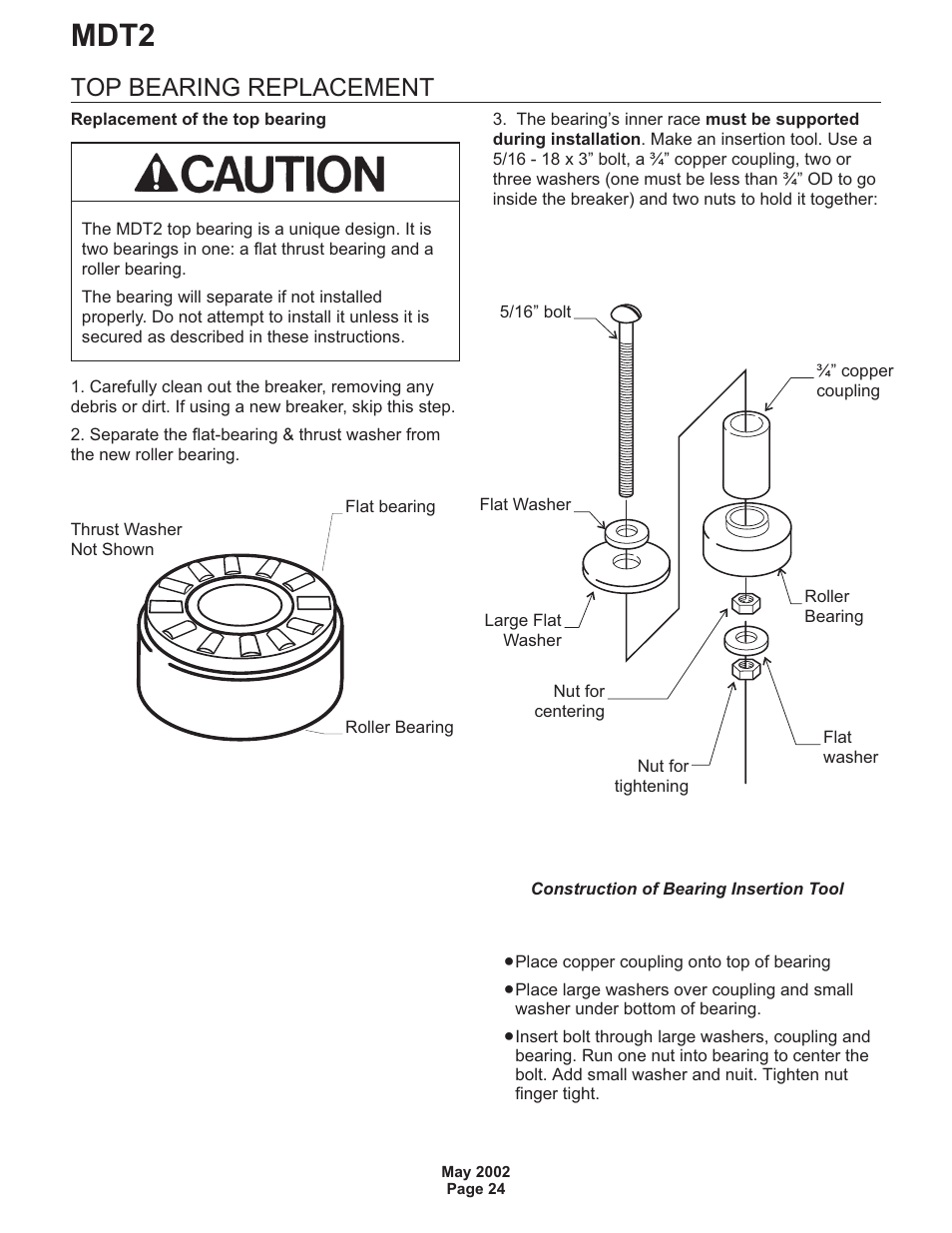 Mdt2, Top bearing replacement | Scotsman MDT2 User Manual | Page 24 / 26