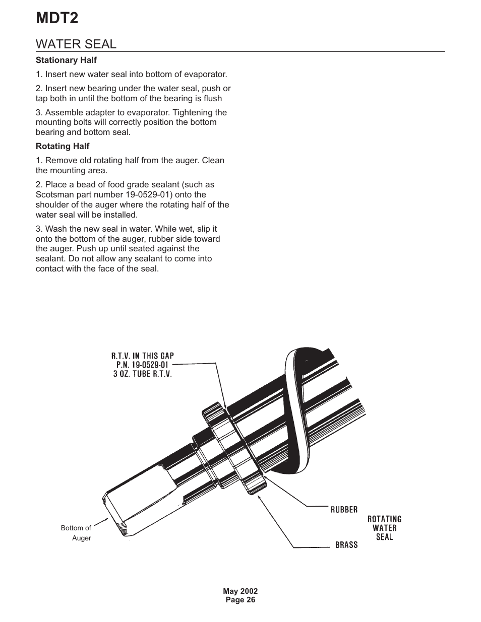 Mdt2, Water seal | Scotsman MDT2 User Manual | Page 26 / 26