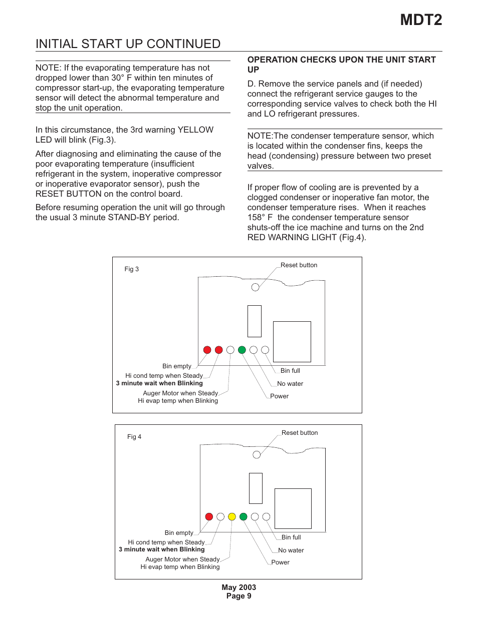Mdt2, Initial start up continued | Scotsman MDT2 User Manual | Page 9 / 26