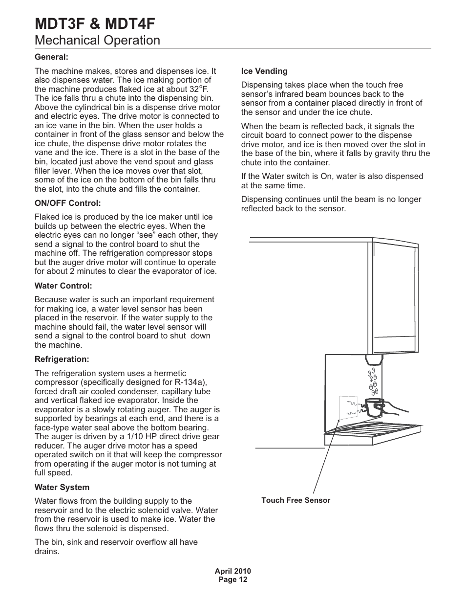 Mdt3f & mdt4f, Mechanical operation | Scotsman MDT3F User Manual | Page 12 / 30