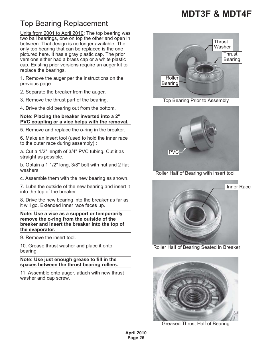 Mdt3f & mdt4f, Top bearing replacement | Scotsman MDT3F User Manual | Page 26 / 30