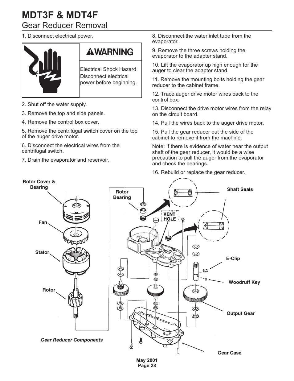 Mdt3f & mdt4f, Gear reducer removal | Scotsman MDT3F User Manual | Page 29 / 30