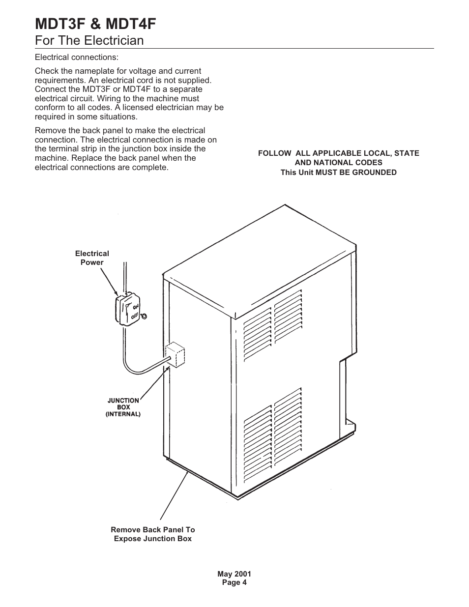 Mdt3f & mdt4f, For the electrician | Scotsman MDT3F User Manual | Page 4 / 30