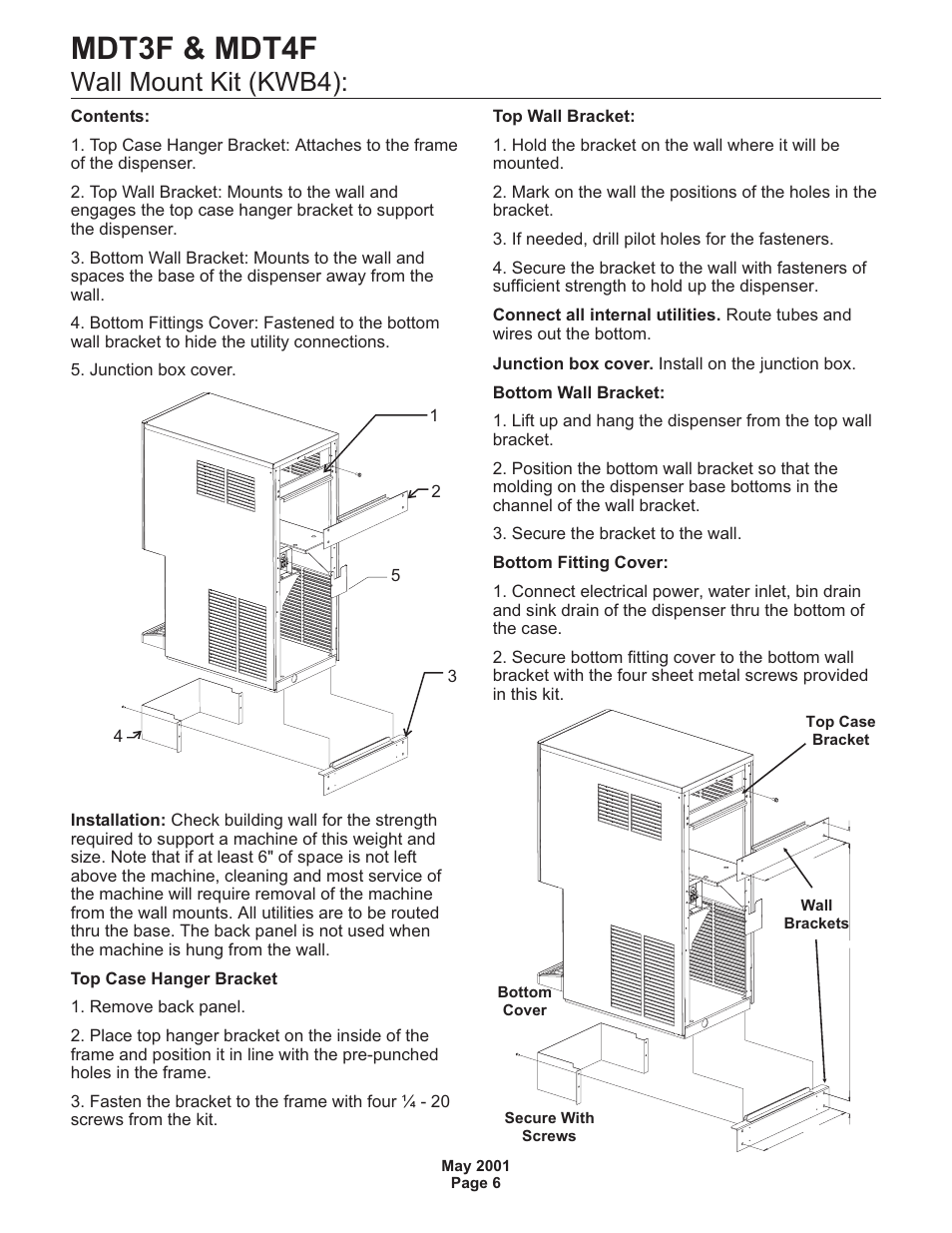Mdt3f & mdt4f, Wall mount kit (kwb4) | Scotsman MDT3F User Manual | Page 6 / 30