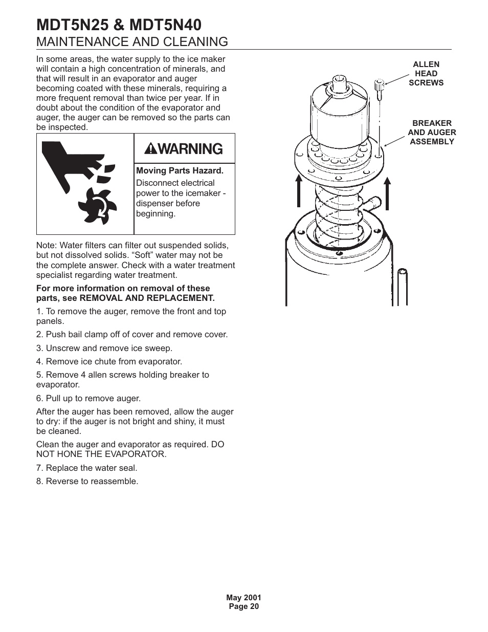 Maintenance and cleaning | Scotsman MDT5N25 User Manual | Page 20 / 33