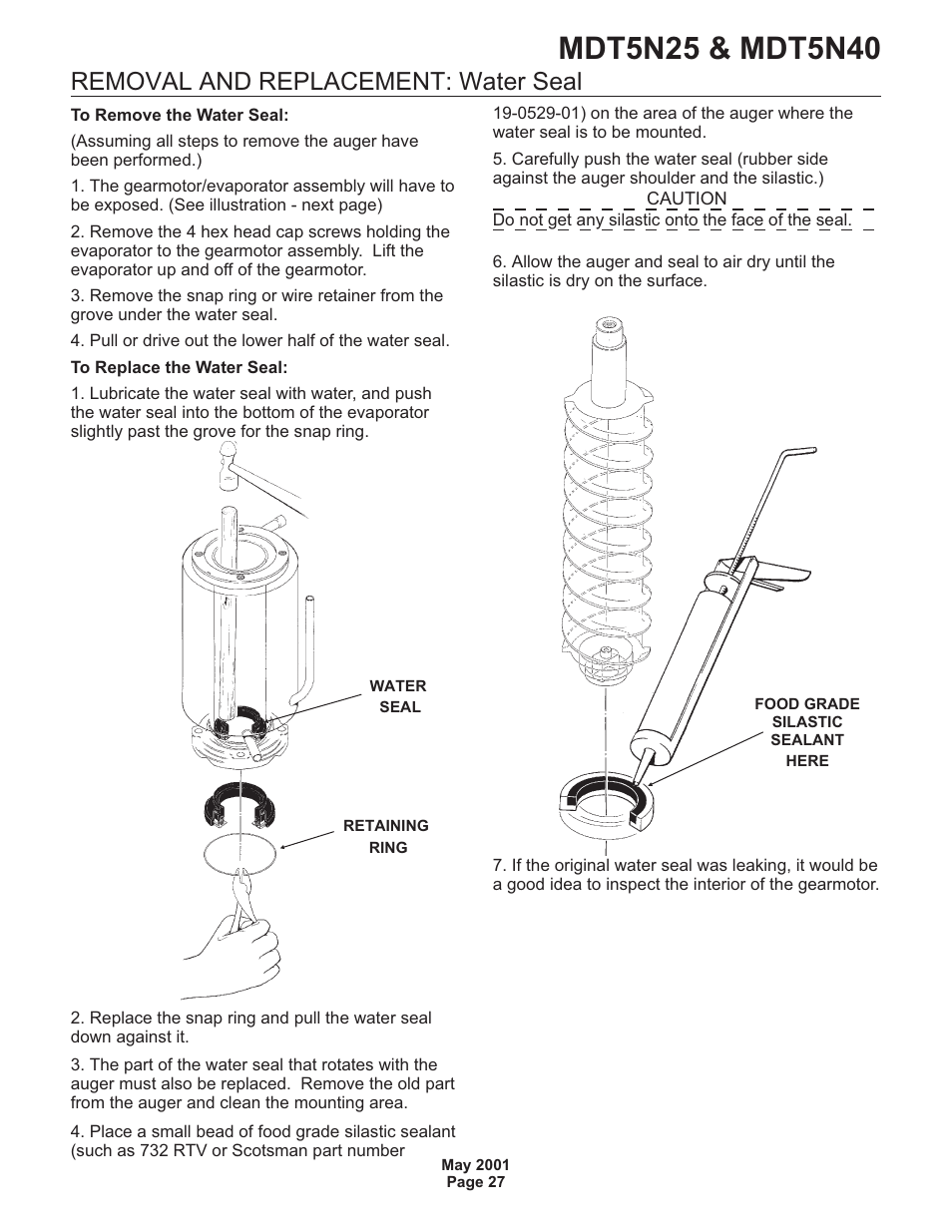 Removal and replacement: water seal | Scotsman MDT5N25 User Manual | Page 28 / 33