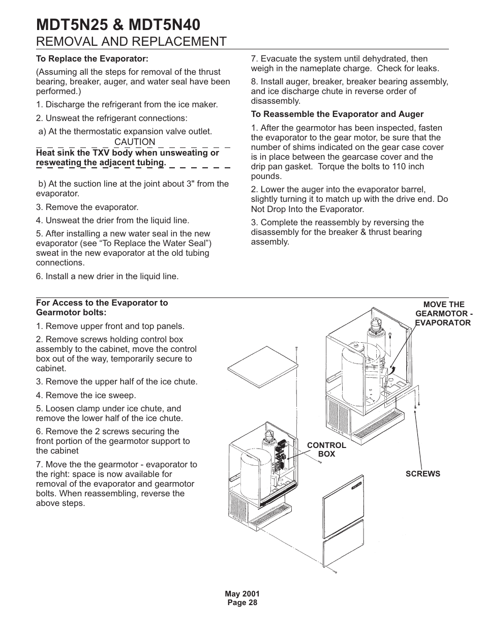 Removal and replacement | Scotsman MDT5N25 User Manual | Page 29 / 33