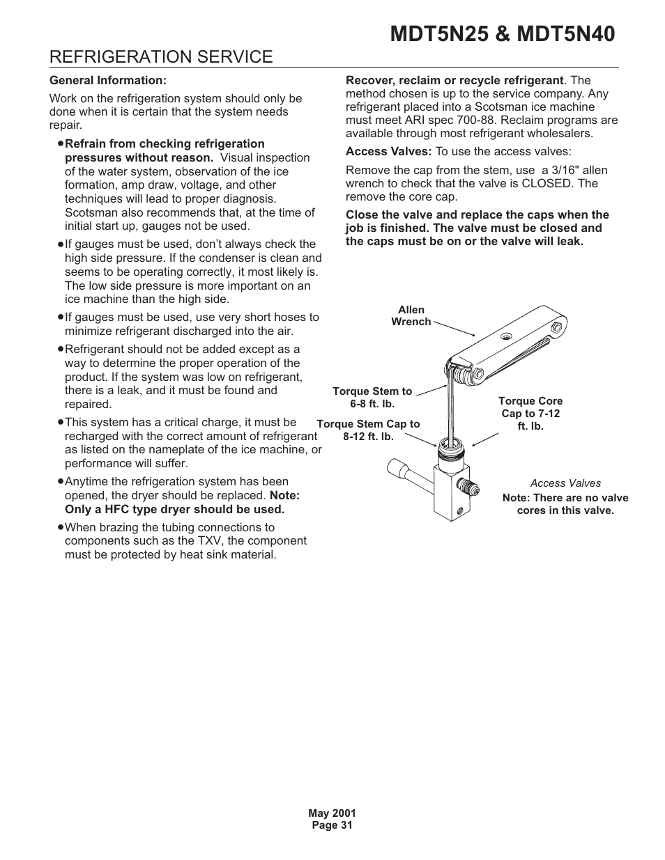 Refrigeration service | Scotsman MDT5N25 User Manual | Page 32 / 33