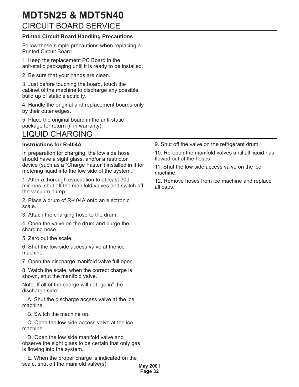 Circuit board service, Liquid charging | Scotsman MDT5N25 User Manual | Page 33 / 33