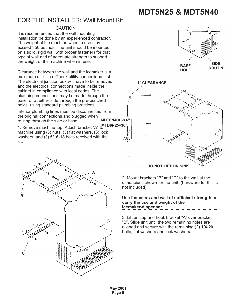 For the installer: wall mount kit | Scotsman MDT5N25 User Manual | Page 5 / 33