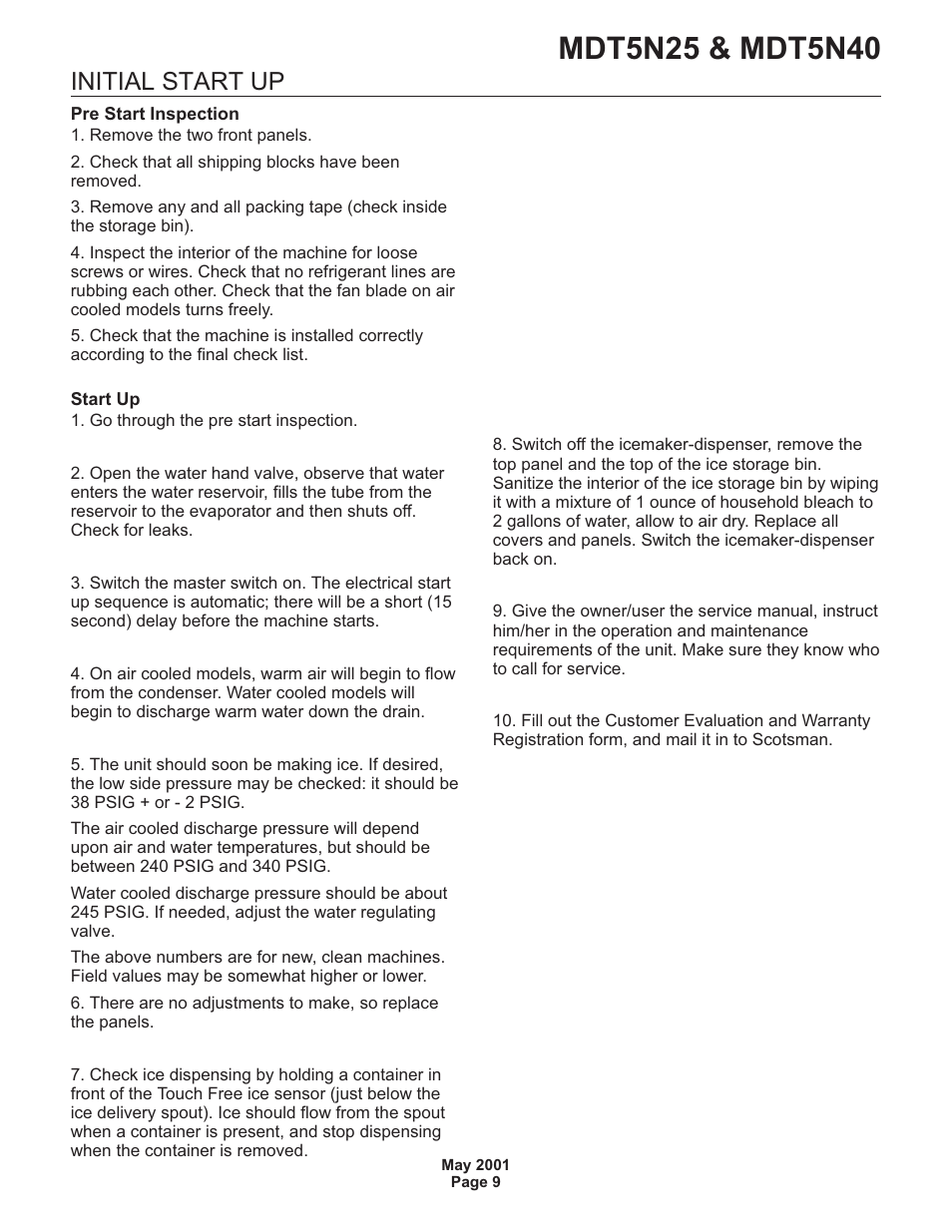 Initial start up | Scotsman MDT5N25 User Manual | Page 9 / 33