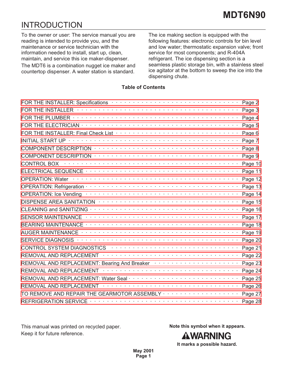 Scotsman MDT6N90 User Manual | 28 pages