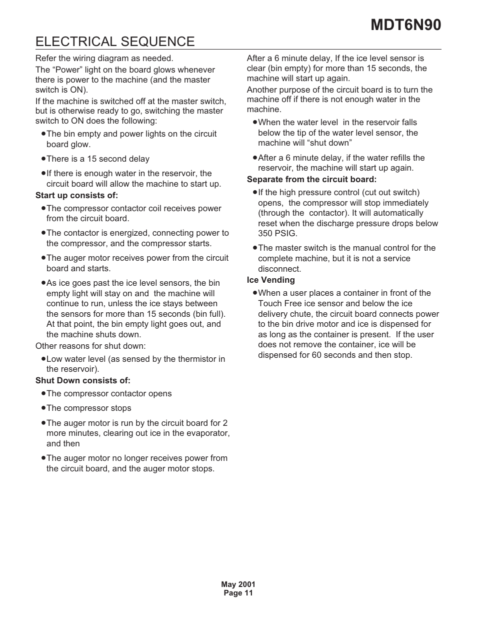 Mdt6n90, Electrical sequence | Scotsman MDT6N90 User Manual | Page 11 / 28