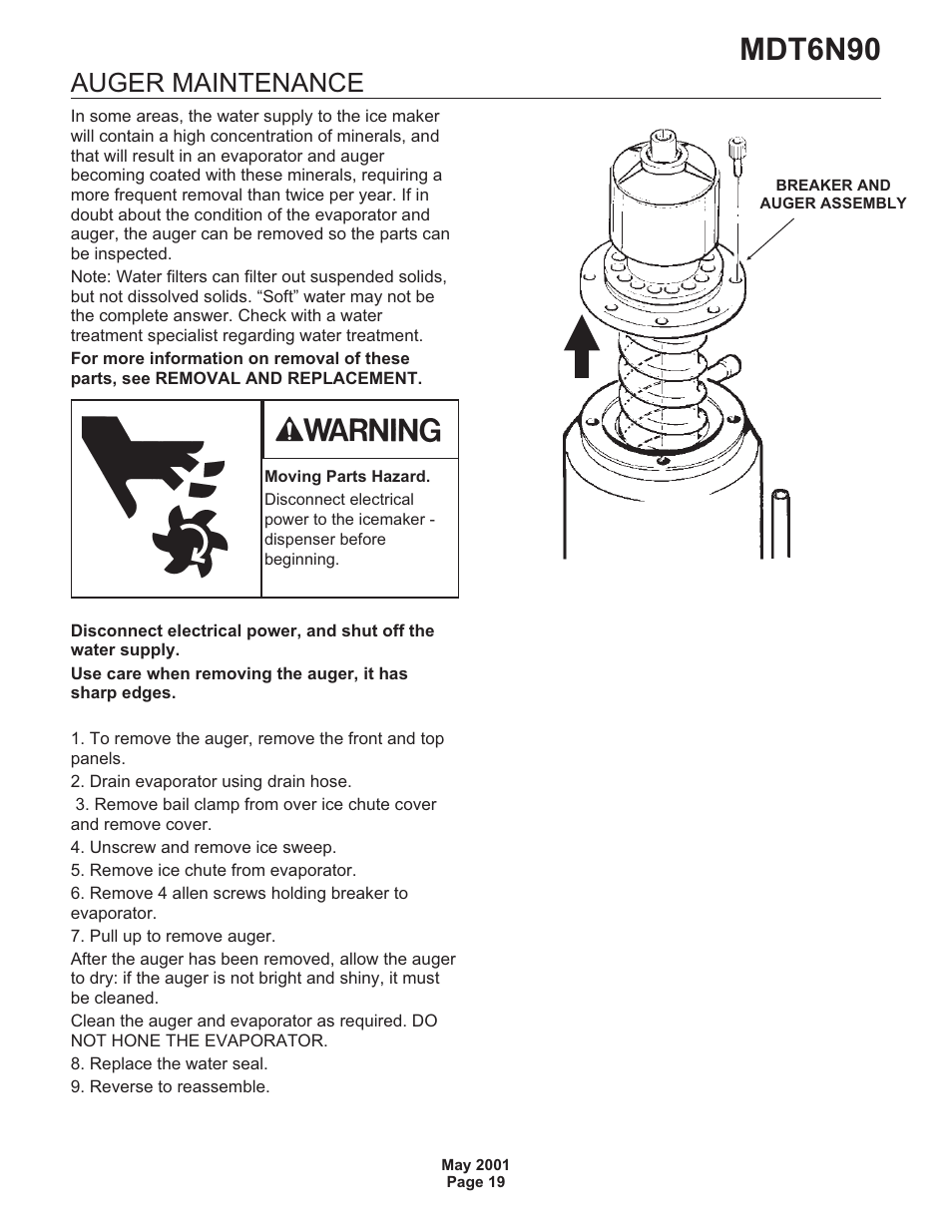 Mdt6n90, Auger maintenance | Scotsman MDT6N90 User Manual | Page 19 / 28