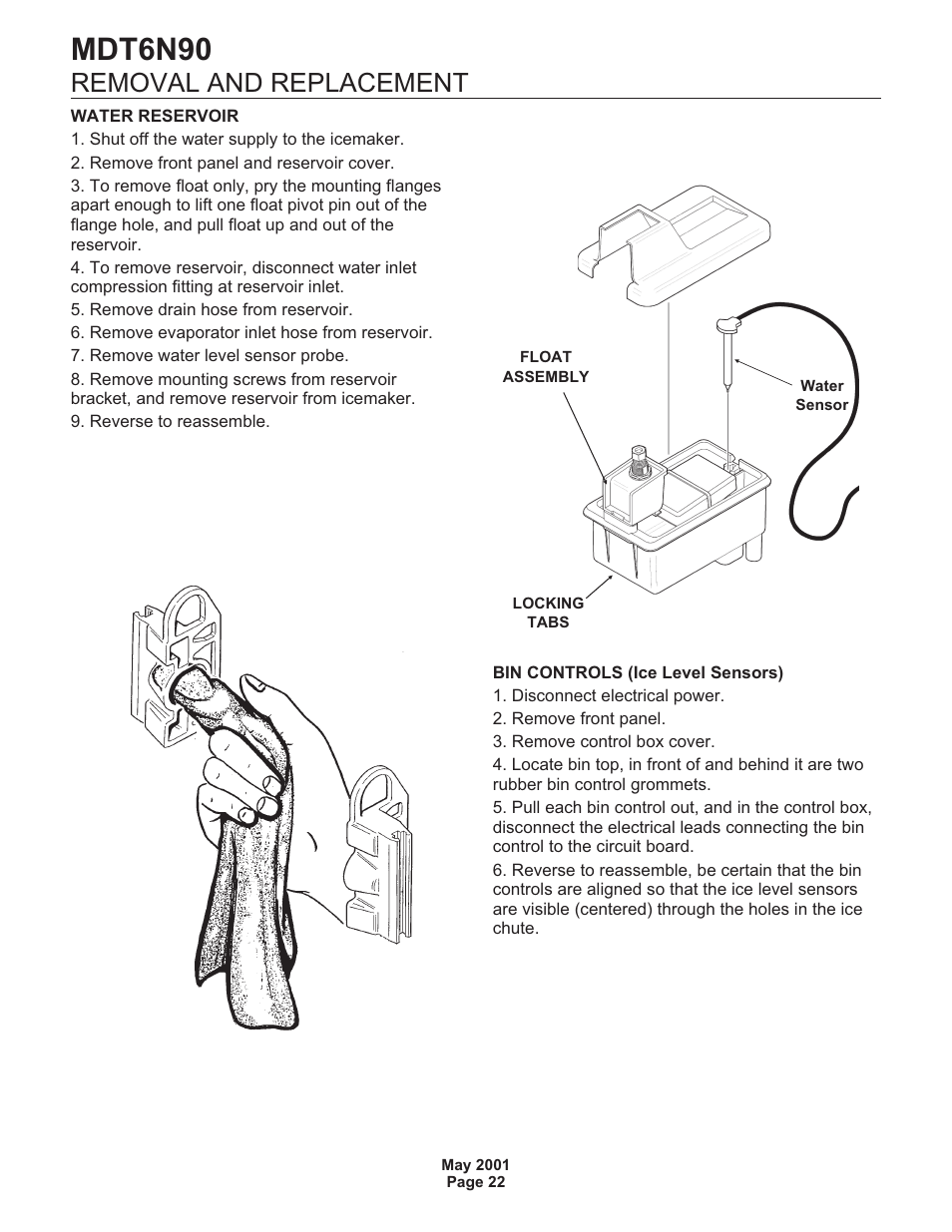 Mdt6n90, Removal and replacement | Scotsman MDT6N90 User Manual | Page 22 / 28