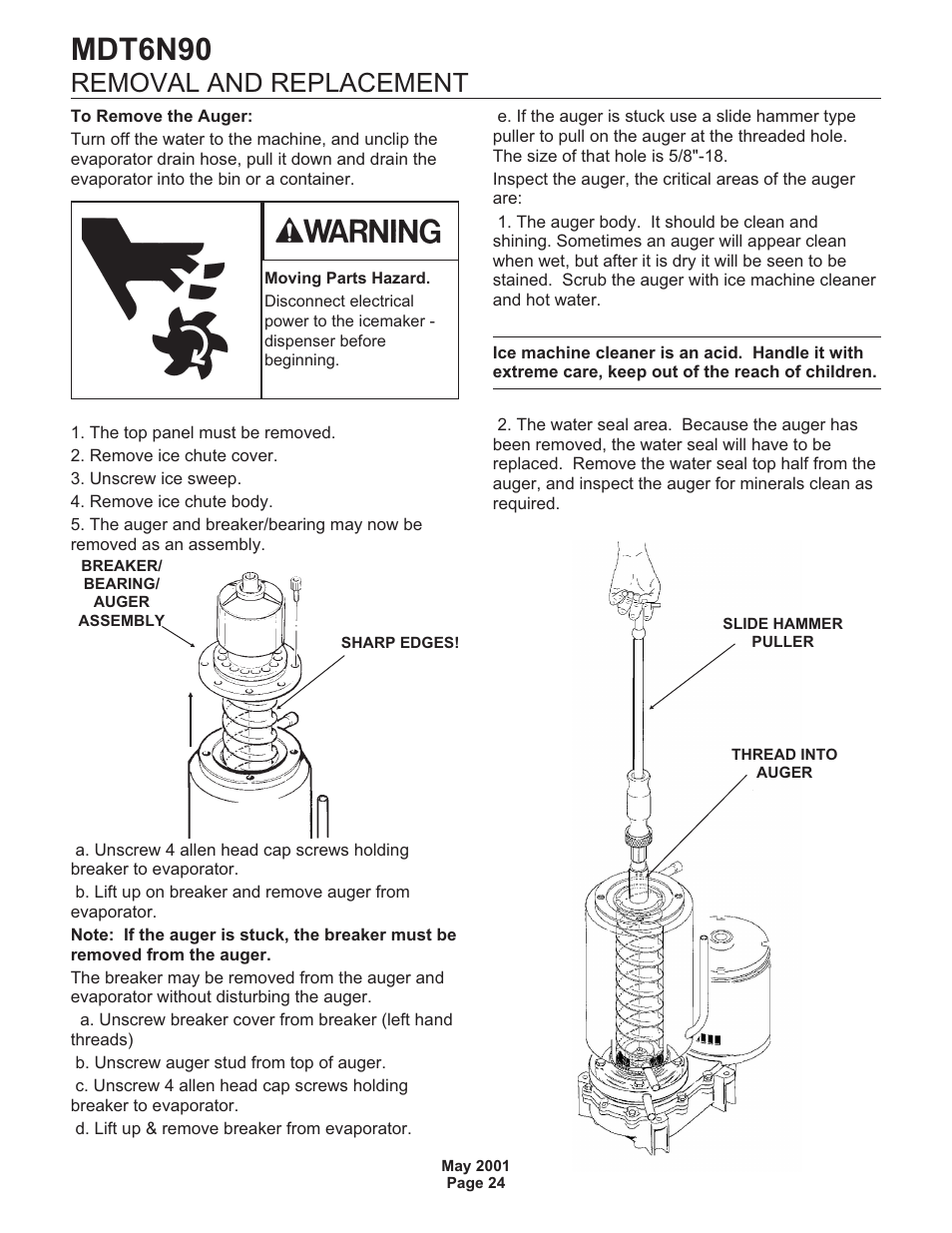 Mdt6n90, Removal and replacement | Scotsman MDT6N90 User Manual | Page 24 / 28