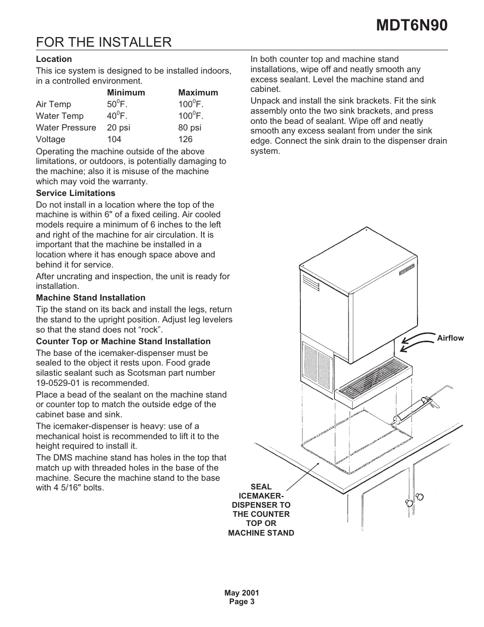 Mdt6n90, For the installer | Scotsman MDT6N90 User Manual | Page 3 / 28