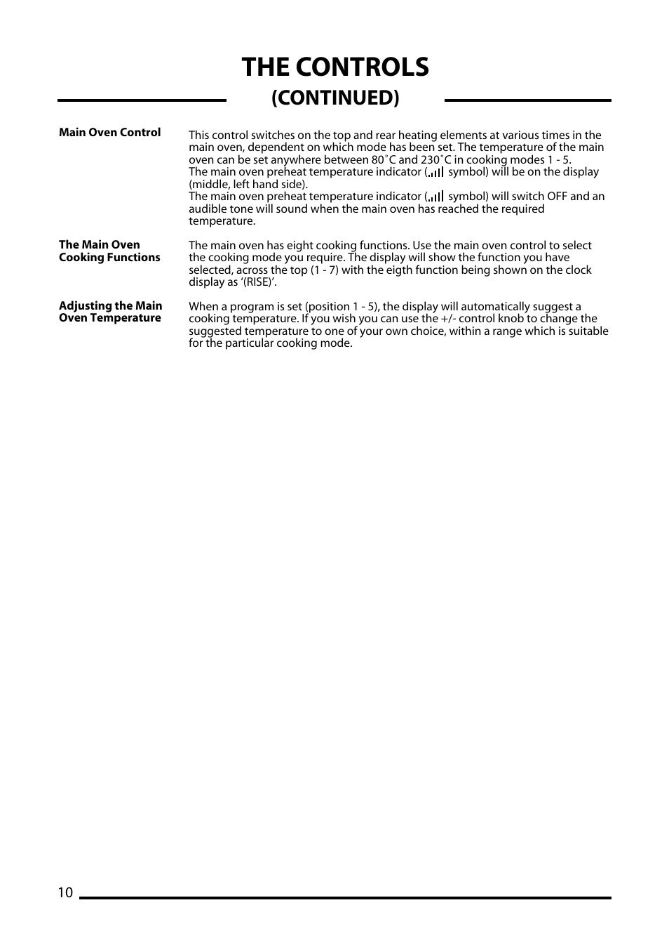 The controls, Continued) | Cannon TRADITIONAL 60 User Manual | Page 10 / 36