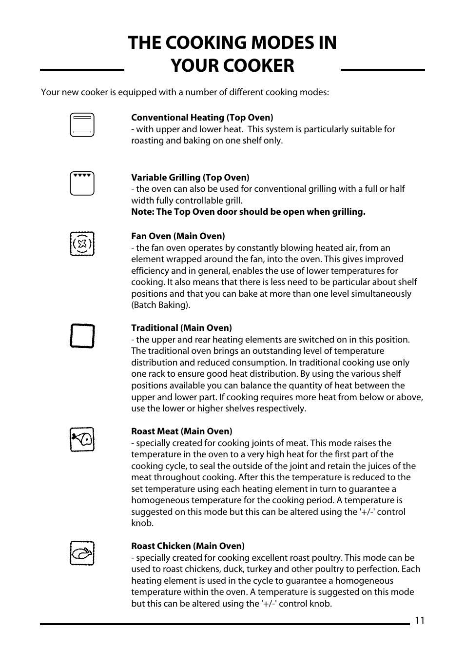 The cooking modes in your cooker | Cannon TRADITIONAL 60 User Manual | Page 11 / 36