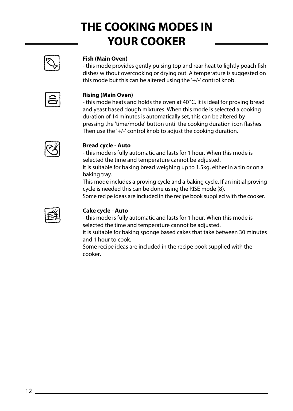 The cooking modes in your cooker | Cannon TRADITIONAL 60 User Manual | Page 12 / 36