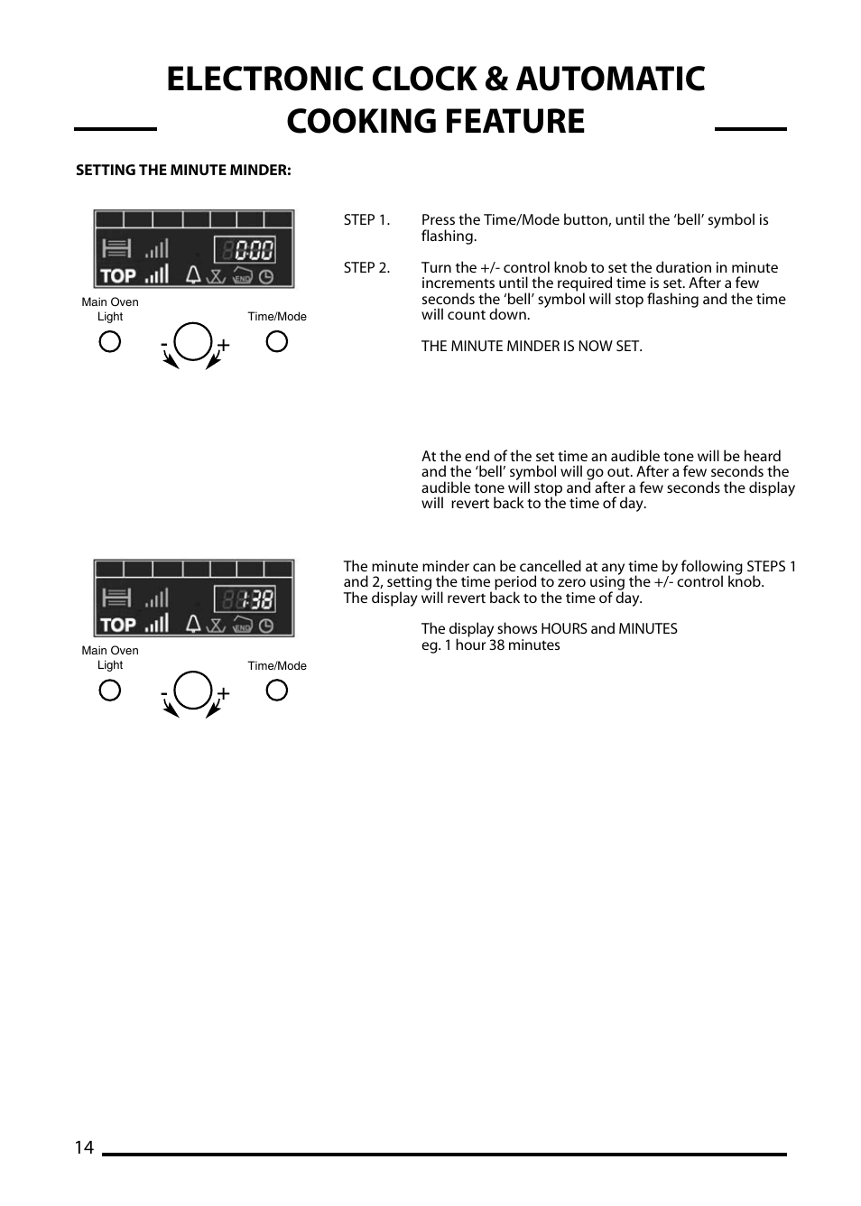 Electronic clock & automatic cooking feature | Cannon TRADITIONAL 60 User Manual | Page 14 / 36