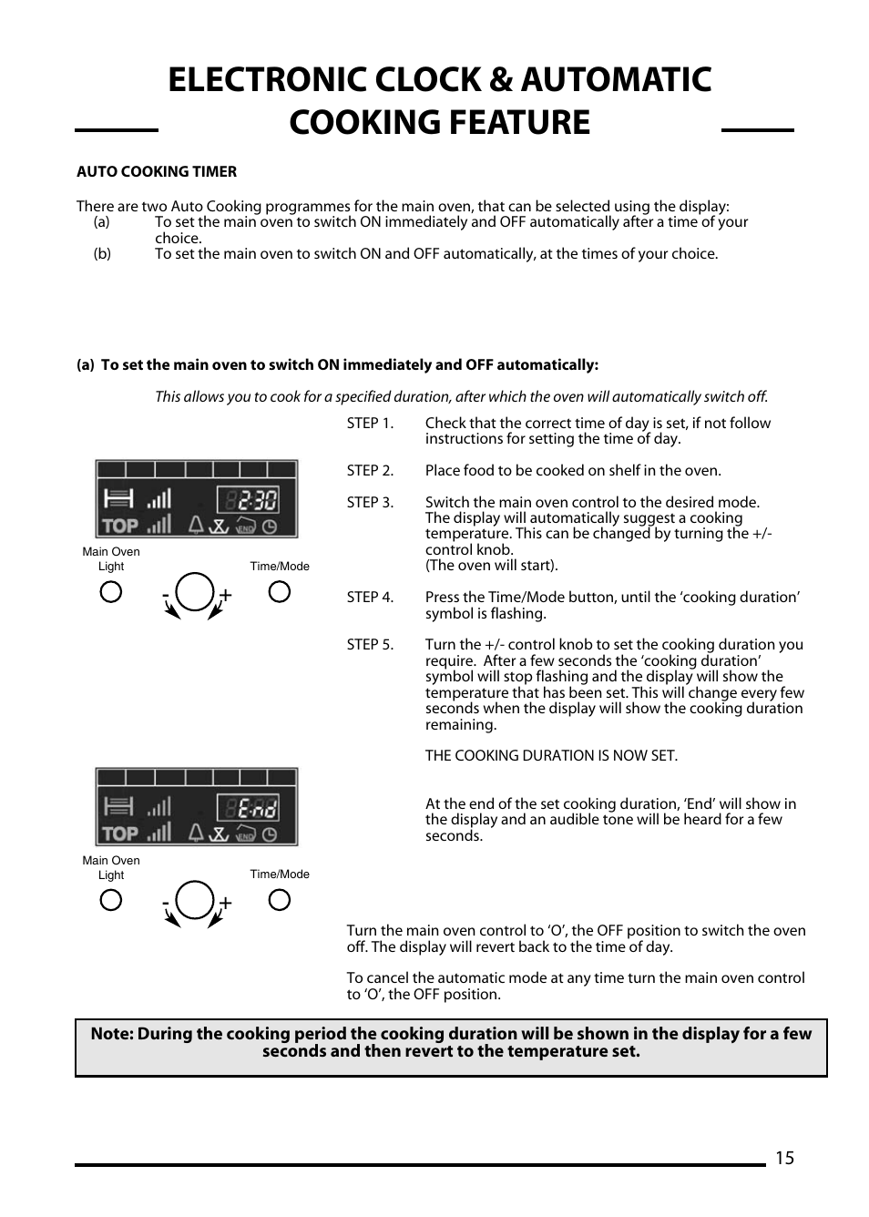 Electronic clock & automatic cooking feature | Cannon TRADITIONAL 60 User Manual | Page 15 / 36