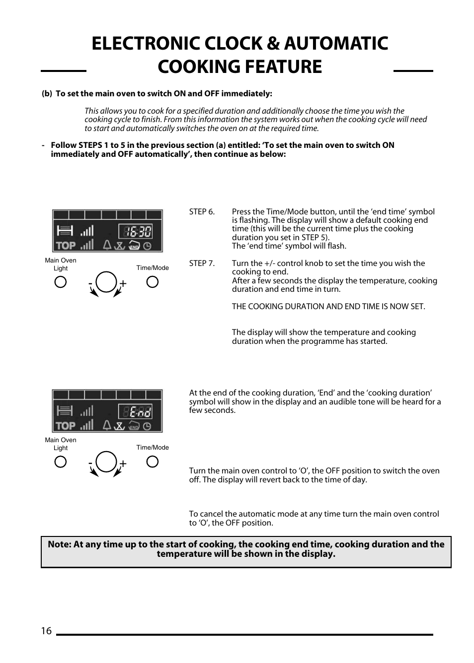 Electronic clock & automatic cooking feature | Cannon TRADITIONAL 60 User Manual | Page 16 / 36
