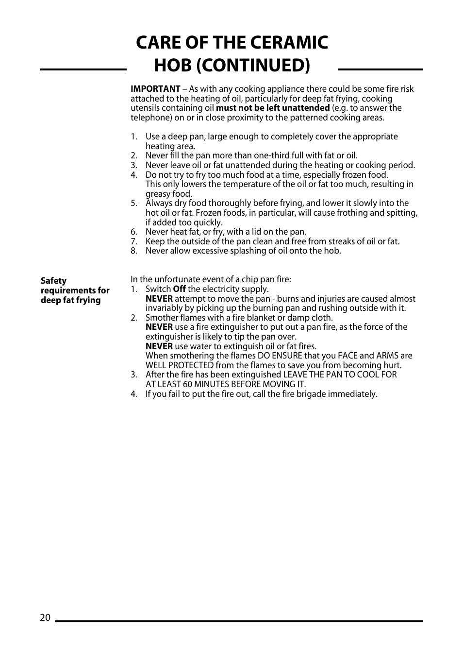 Care of the ceramic hob (continued) | Cannon TRADITIONAL 60 User Manual | Page 20 / 36