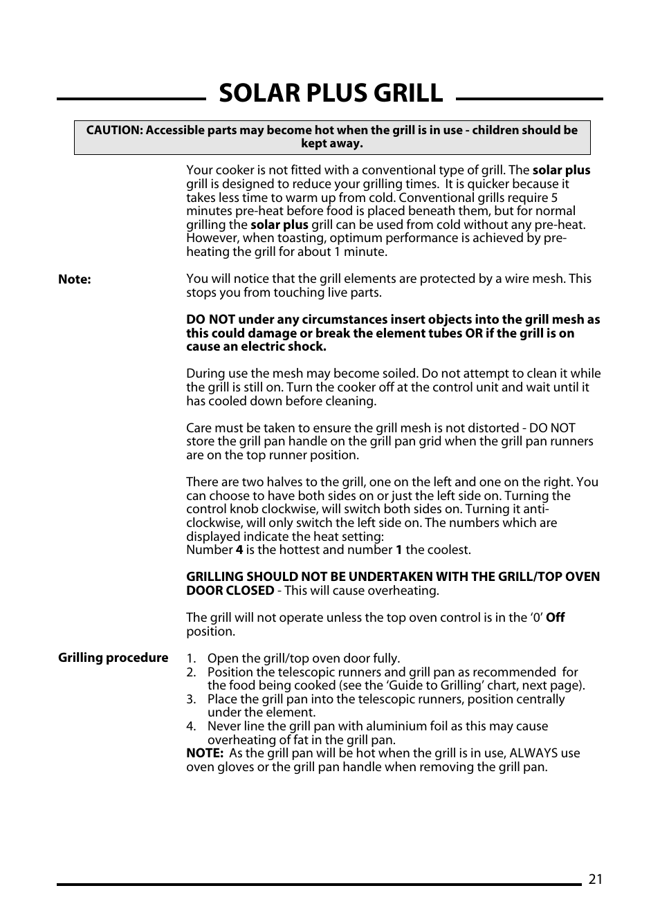 Solar plus grill | Cannon TRADITIONAL 60 User Manual | Page 21 / 36