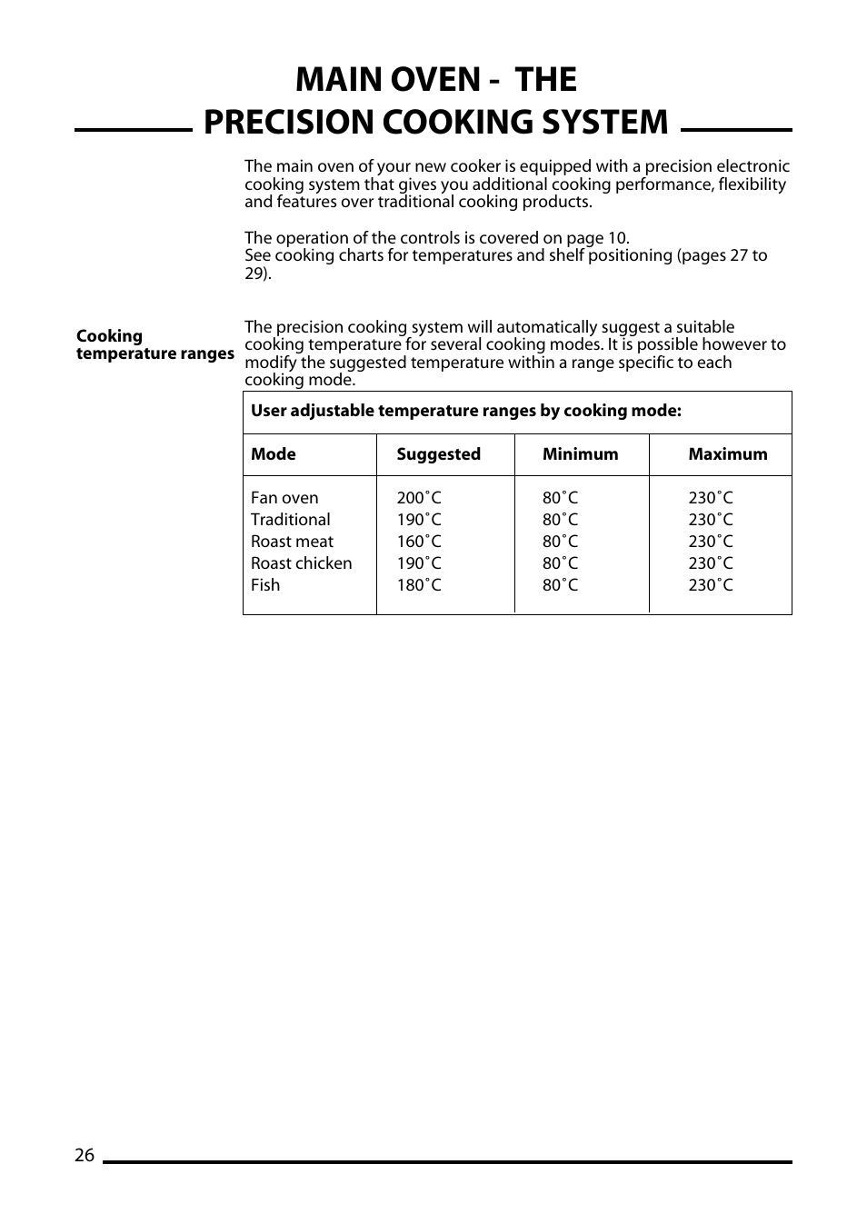 Main oven - the precision cooking system | Cannon TRADITIONAL 60 User Manual | Page 26 / 36