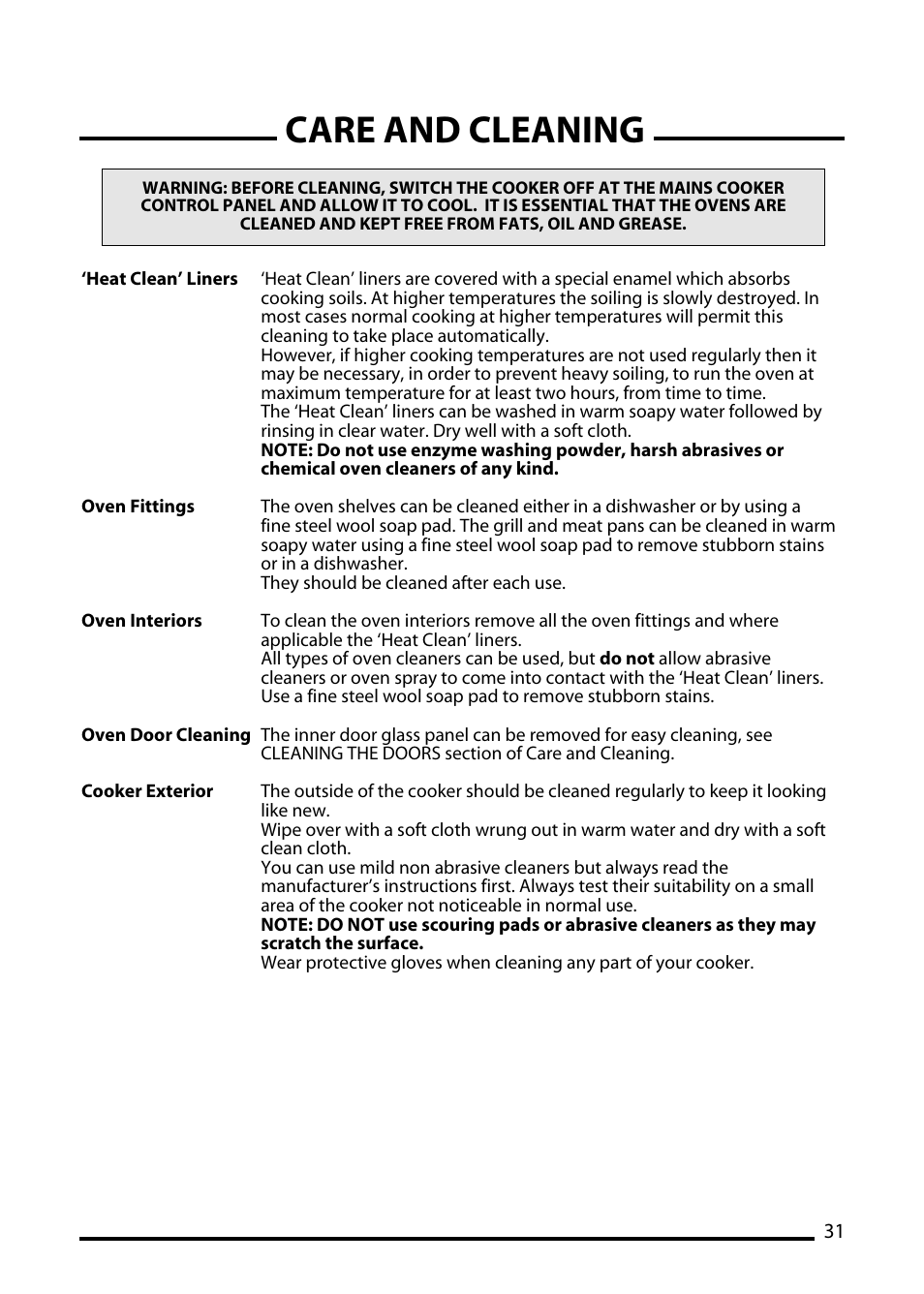 Care and cleaning | Cannon TRADITIONAL 60 User Manual | Page 31 / 36