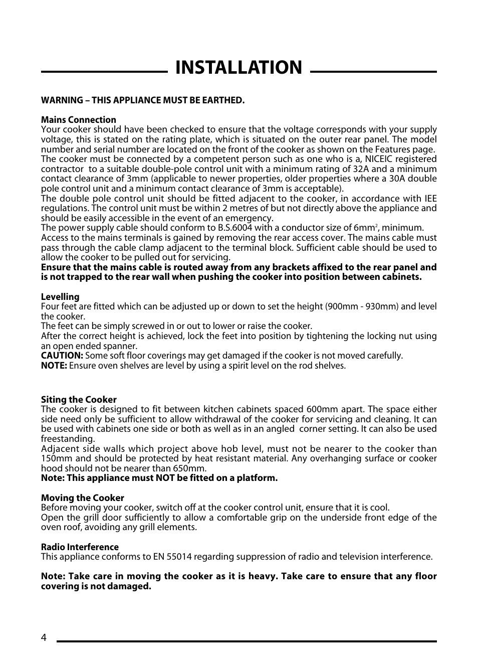 Installation | Cannon TRADITIONAL 60 User Manual | Page 4 / 36