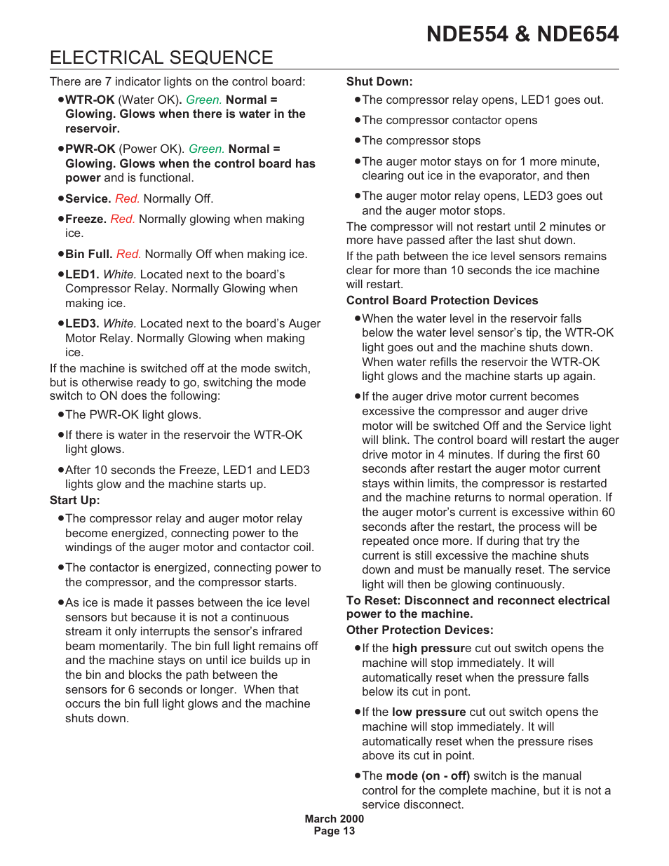 Electrical sequence | Scotsman NDE554 User Manual | Page 13 / 30