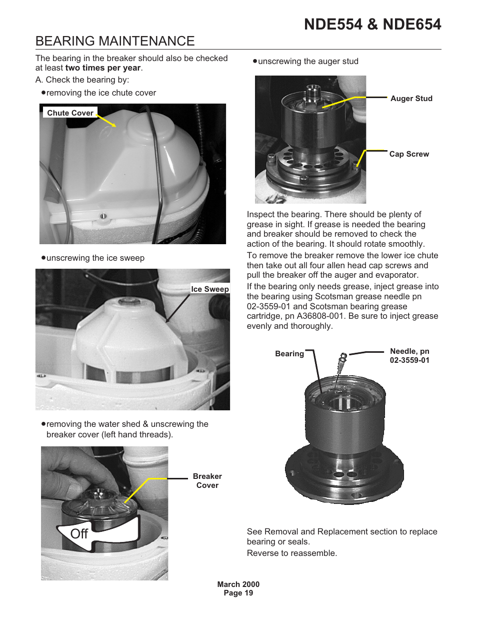Bearing maintenance | Scotsman NDE554 User Manual | Page 19 / 30