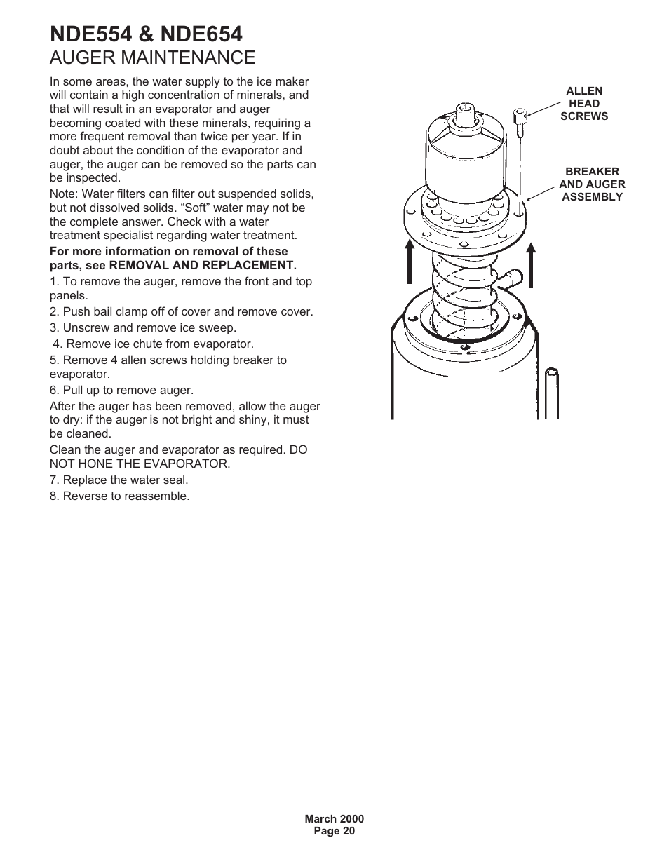 Auger maintenance | Scotsman NDE554 User Manual | Page 20 / 30