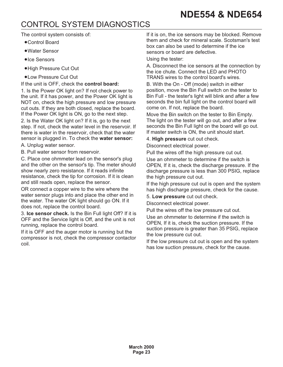 Control system diagnostics | Scotsman NDE554 User Manual | Page 23 / 30