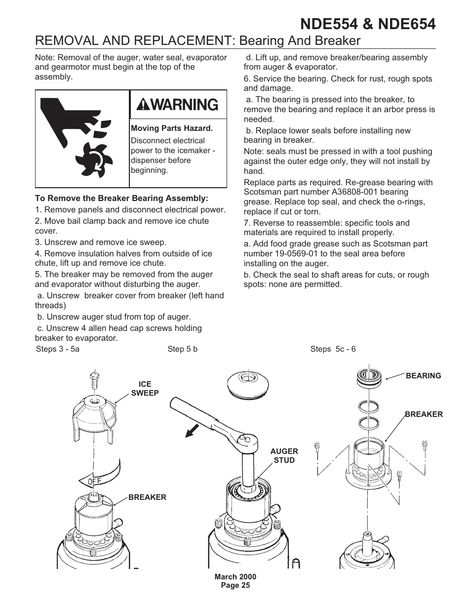 Removal and replacement: bearing and breaker | Scotsman NDE554 User Manual | Page 25 / 30