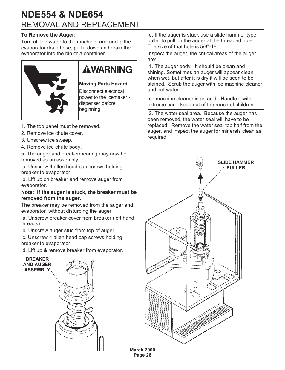 Removal and replacement | Scotsman NDE554 User Manual | Page 26 / 30