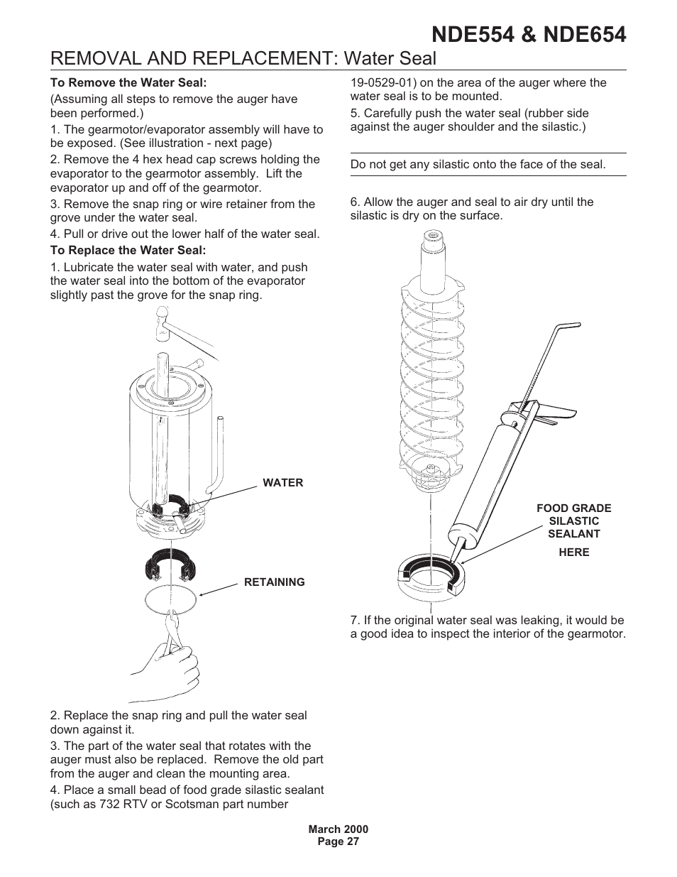 Removal and replacement: water seal | Scotsman NDE554 User Manual | Page 27 / 30