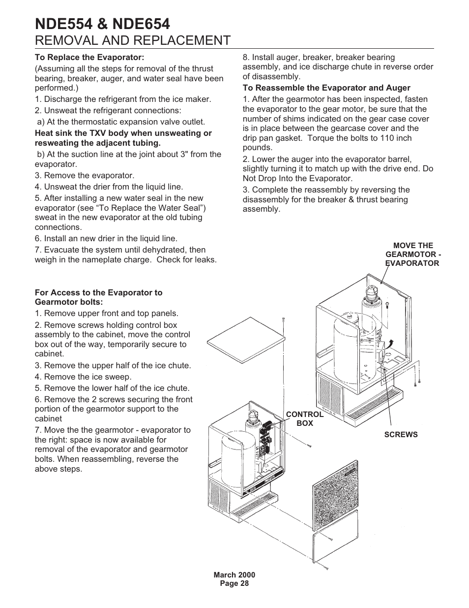 Removal and replacement | Scotsman NDE554 User Manual | Page 28 / 30