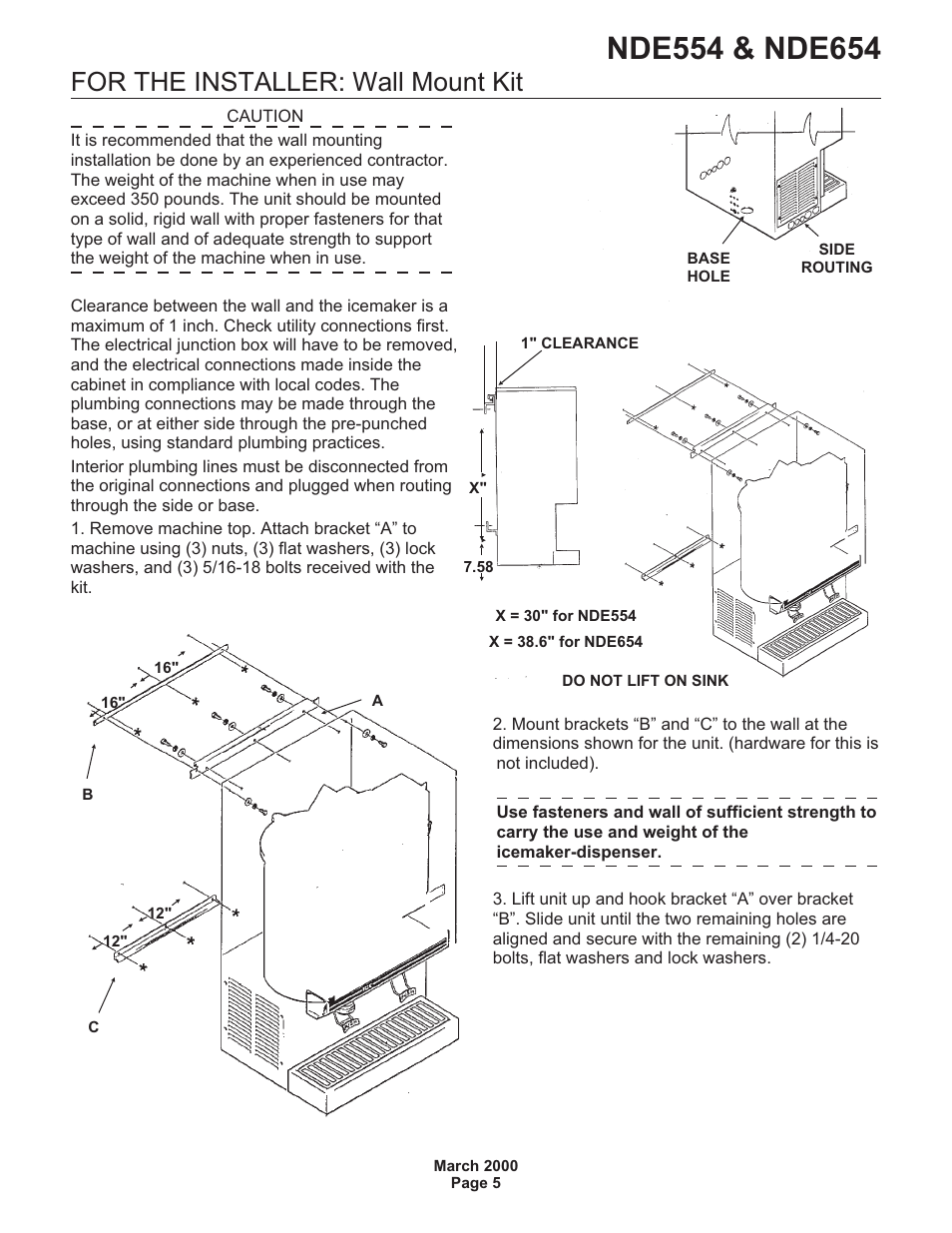For the installer: wall mount kit | Scotsman NDE554 User Manual | Page 5 / 30
