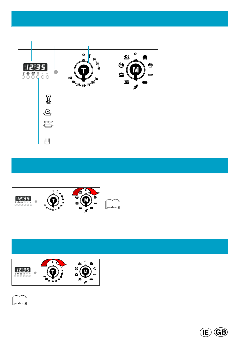 Oven control panel, Knob selects «m» the cooking mode, Knob «t» selects the temperature | Cannon 10460G User Manual | Page 7 / 20