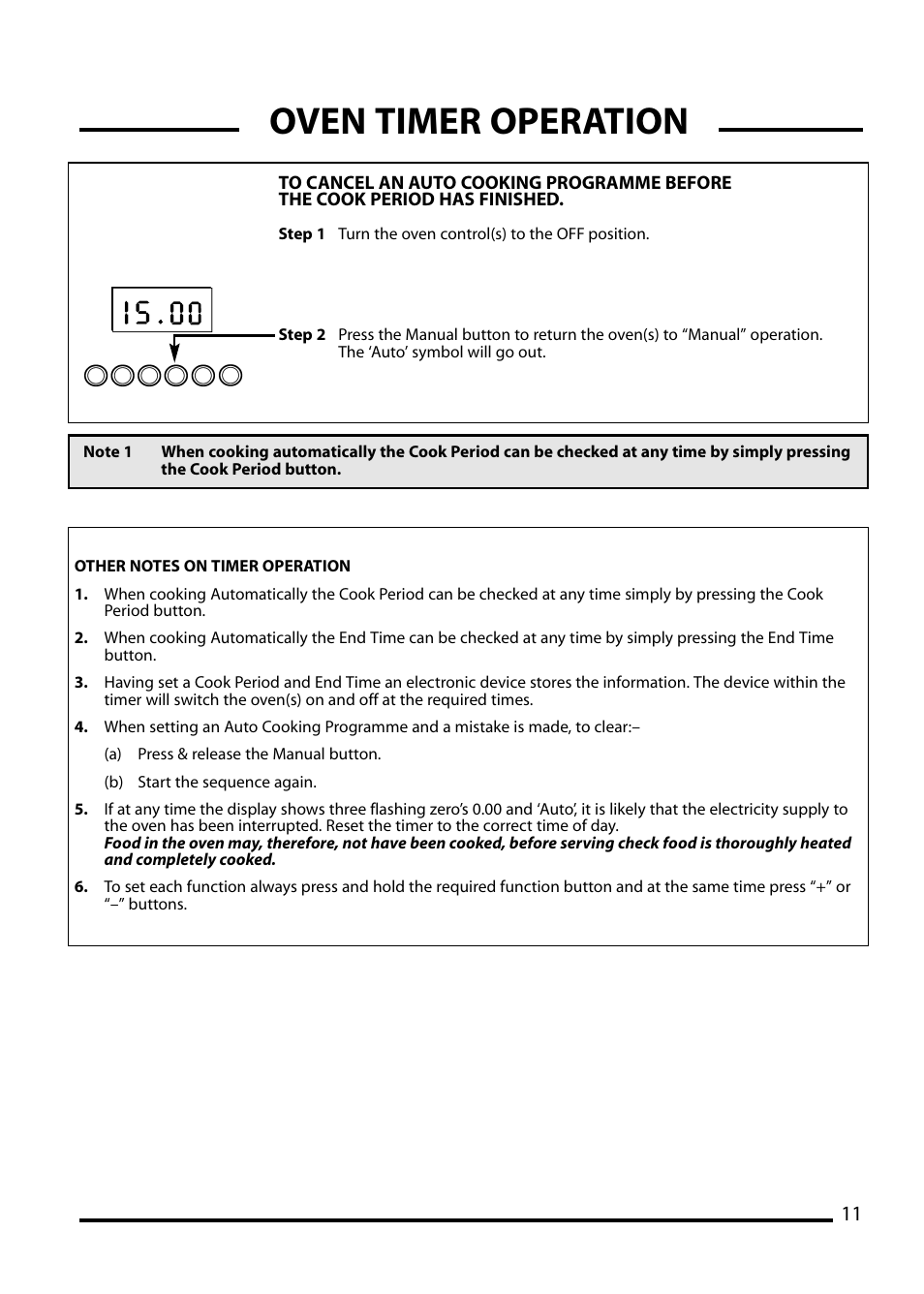 Oven timer operation | Cannon PEMBROKE 10695G User Manual | Page 11 / 40