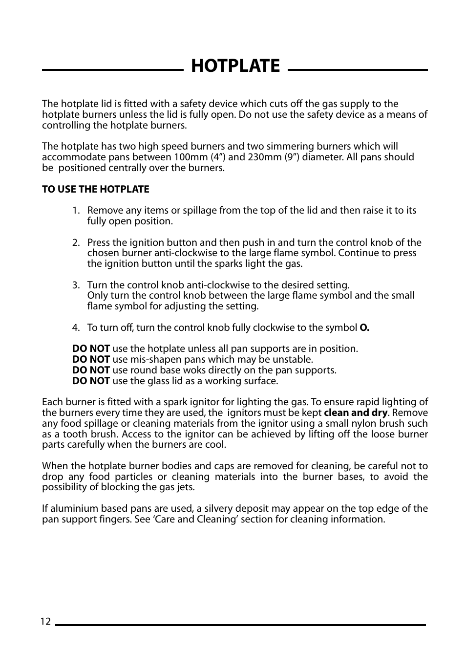 Hotplate | Cannon PEMBROKE 10695G User Manual | Page 12 / 40