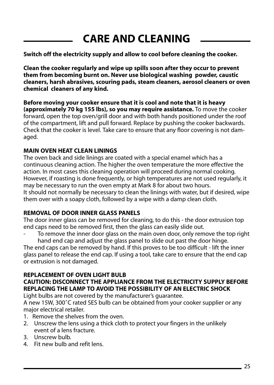 Care and cleaning | Cannon PEMBROKE 10695G User Manual | Page 25 / 40