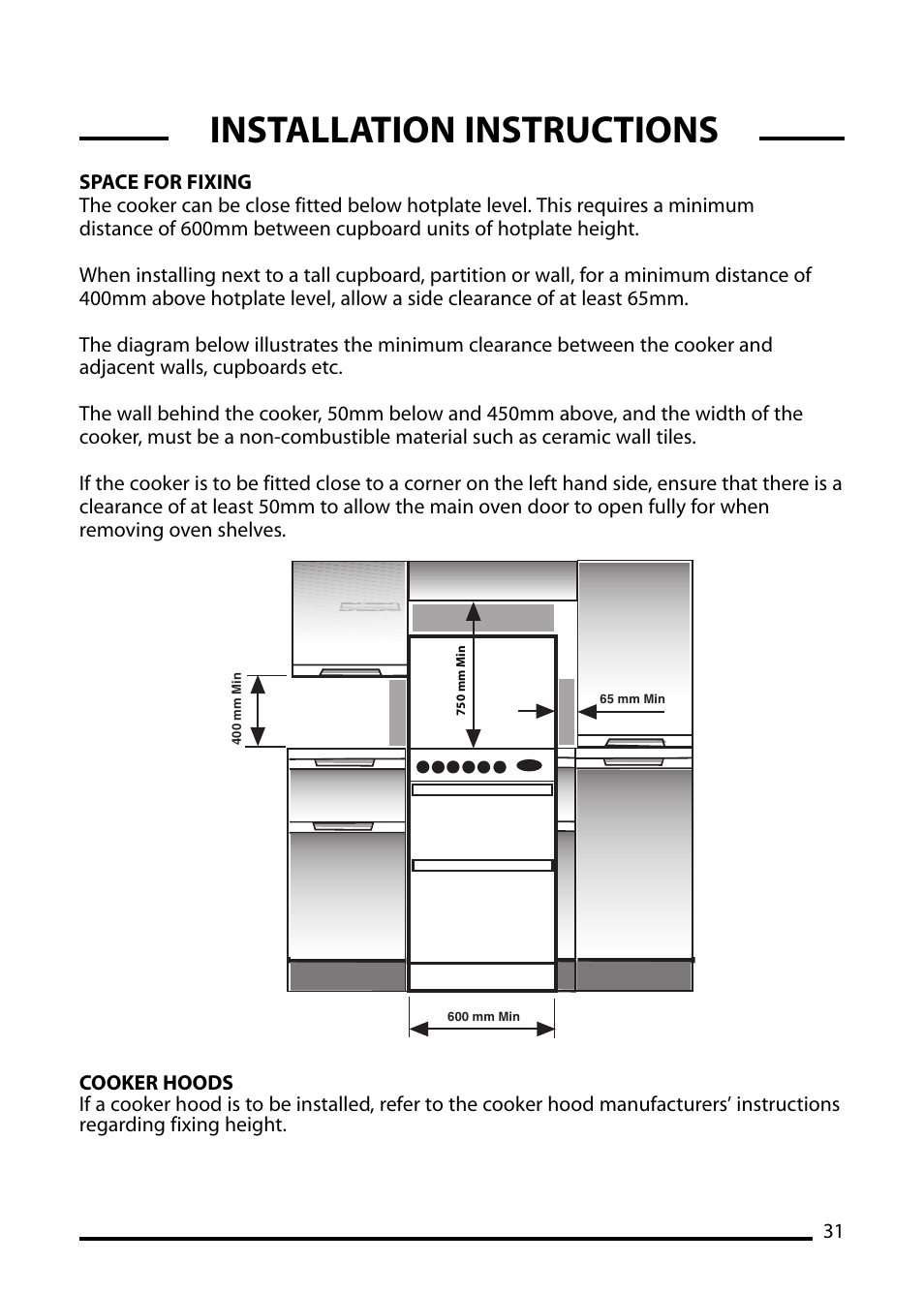 Installation instructions | Cannon PEMBROKE 10695G User Manual | Page 31 / 40