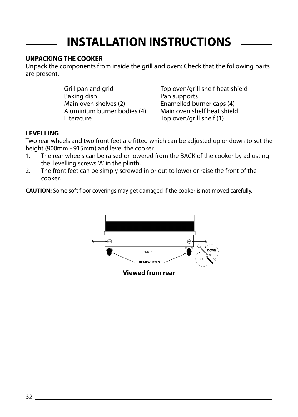 Installation instructions | Cannon PEMBROKE 10695G User Manual | Page 32 / 40