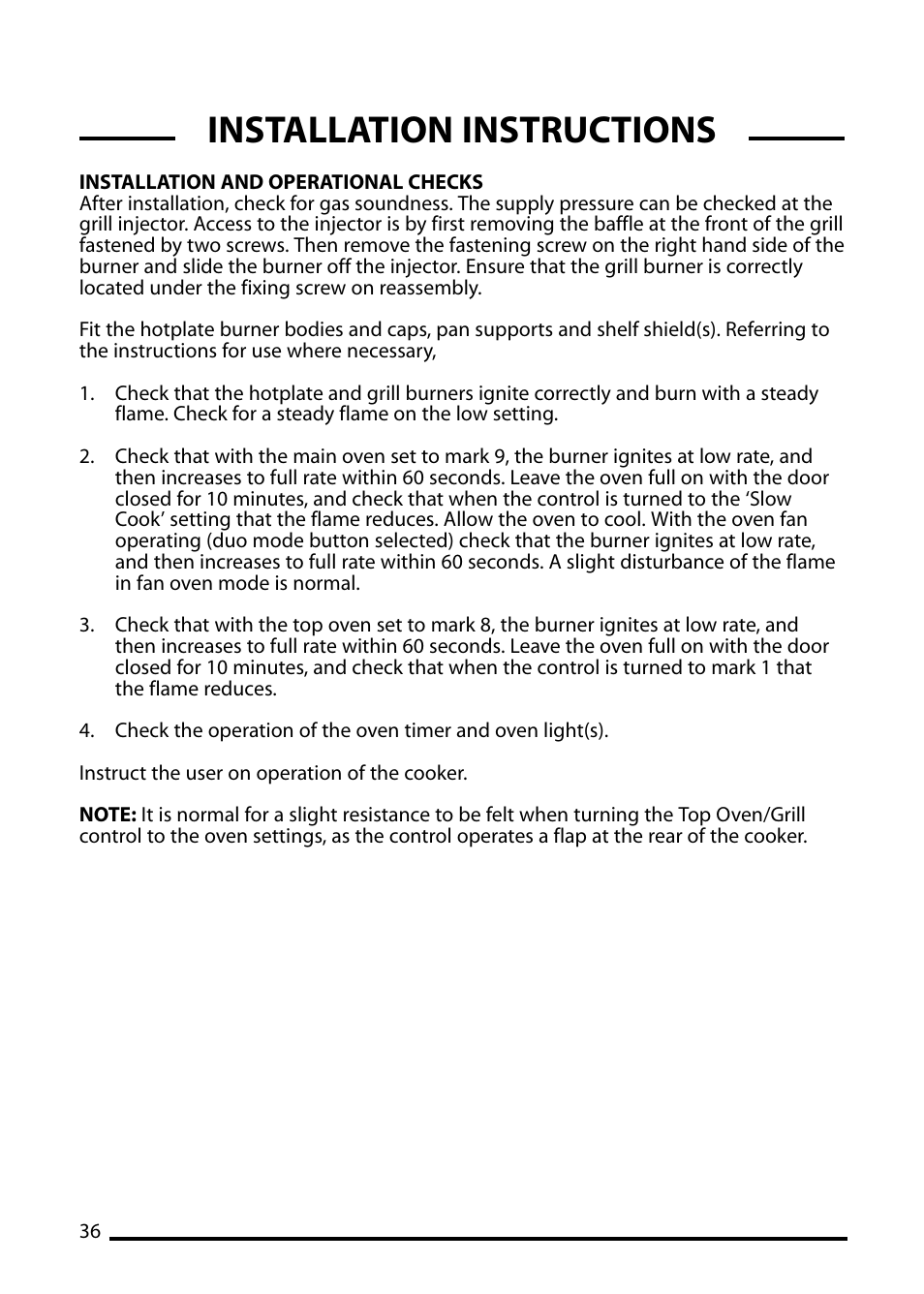 Installation instructions | Cannon PEMBROKE 10695G User Manual | Page 36 / 40