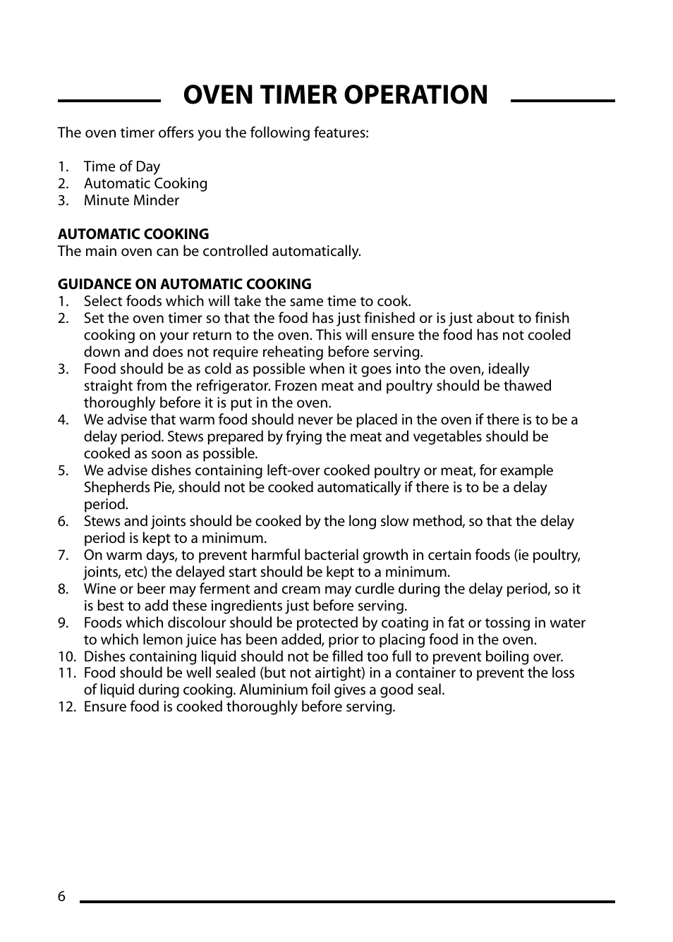 Oven timer operation | Cannon PEMBROKE 10695G User Manual | Page 6 / 40