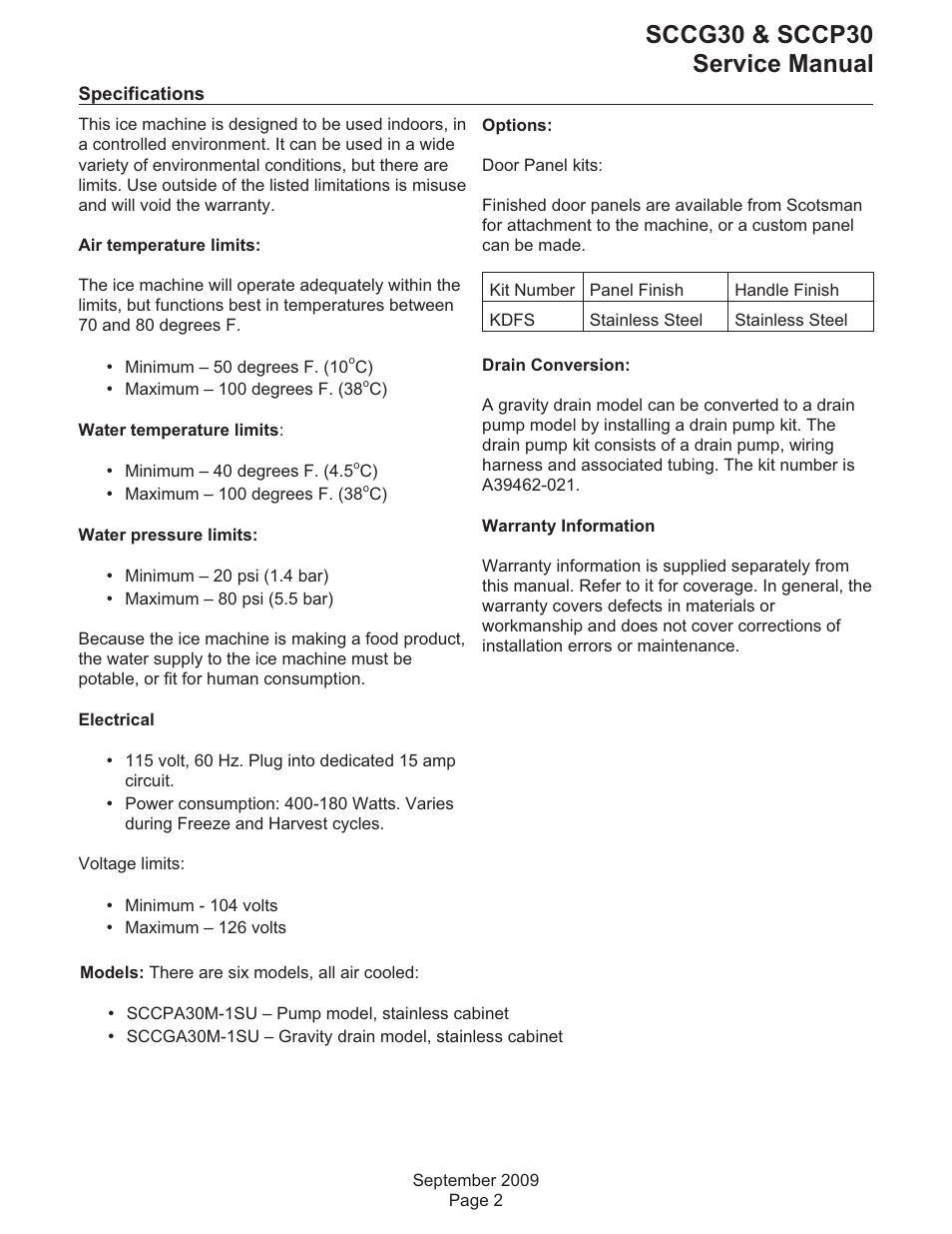 Sccg30 & sccp30 service manual | Scotsman SCCG30 User Manual | Page 2 / 30